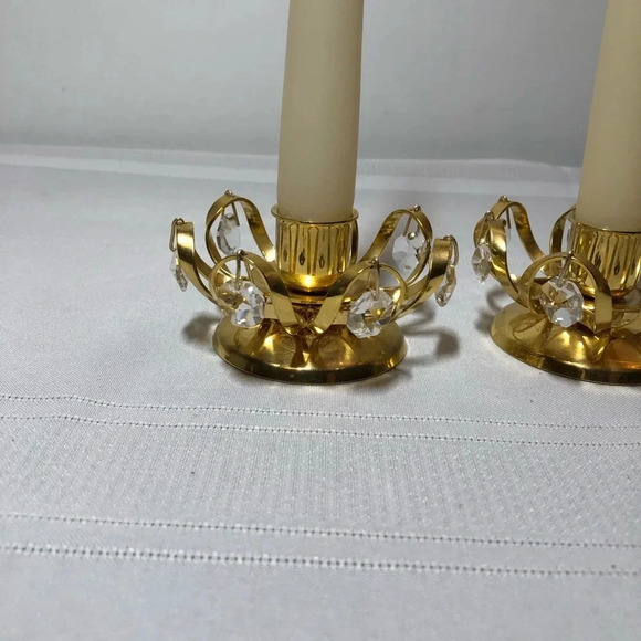 MCM candle holders with hanging crystals. Use  with taper candles. Vintage - Picture 3 of 4